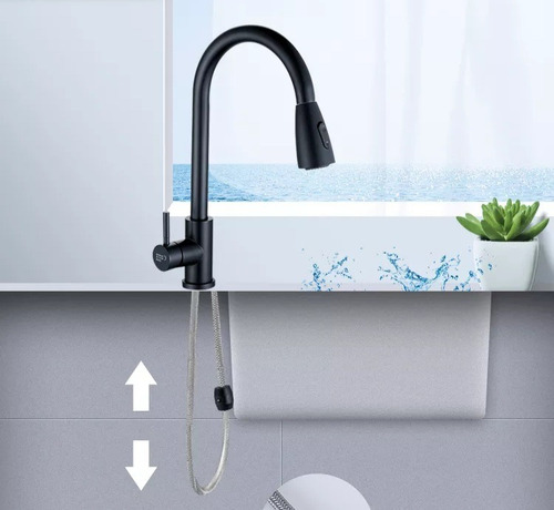 Imagen 6 de 7 de Llave Monomando Lavaplatos Profesional Extraíble Negra Fk