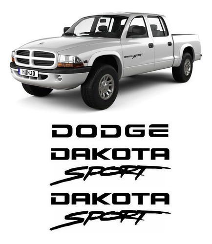 Kit Emblemas Adesivos Dodge Dakota Sport Preto Completo