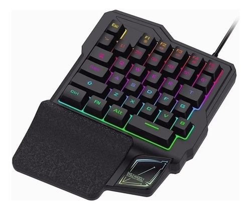 Teclado De Una Mano Juegos Color Negro Con Luz 4 Colores