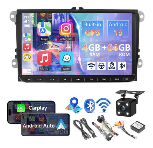 Gearelec Autoestéreos Pantalla Carplay 9 Pulgadas 4gb 64ggb Android Auto Wifi Bluetooth Gps Soporte Amplificador Subwoofer Con Cámara Para Vw Volkswagen Jetta Bora Vento Polo Skoda Seat