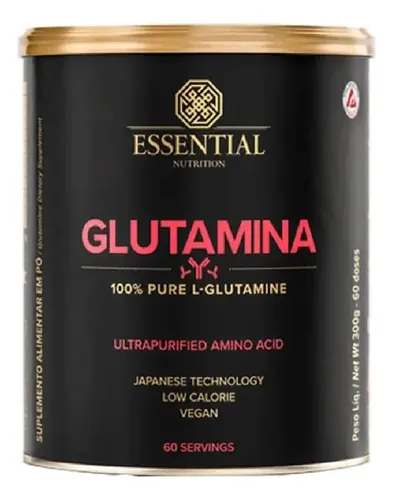 Glutamina 100% Pura 300g Essential Nutrition Sem Sabor Vegano