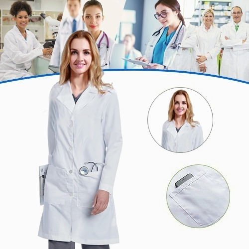 Uniforme Médico, Bata Larga Blanca, Uniforme De Laboratorio