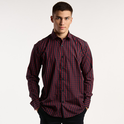 Camisa Hombre Kevingston York Escocesa Poplin Rojo-azul