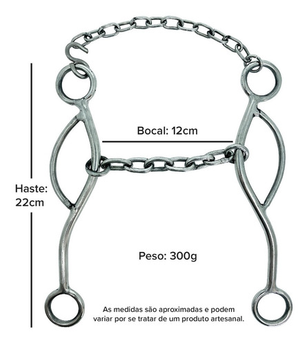 Imagem 3 de 3 de Freio Bridão Levantador Inox Bocal Corrente Cavalo Mula