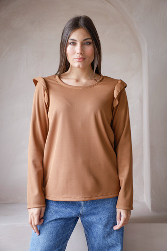 Remera Waffle Panal Frizado Manga Larga Volados Talle Grande