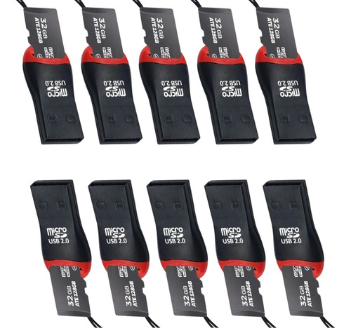 Kit Com 10  Leitor Gravador De Cartao De Memoria Sd Card