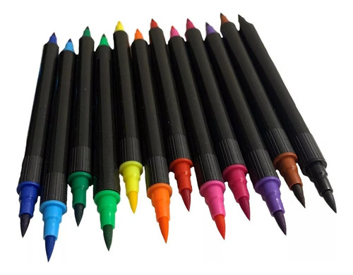Marcadores Doble Punta Pincel X12 Colores Para Lettering