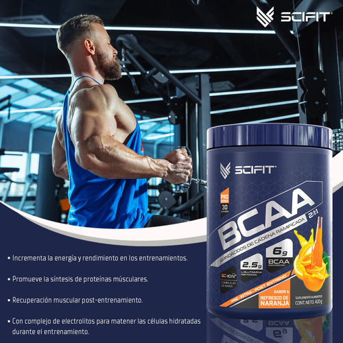 Aminoácidos Scifit BCAA + Glutamina 420g | Complexo Iônico de Refrigerante de Laranja