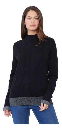 Sweater Mujer Cerrado Trenzado Negro Corona