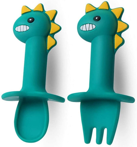 Imagen 5 de 7 de Set Plato De Silicona Dinosaurio Para Bebé Niños + Cubierto