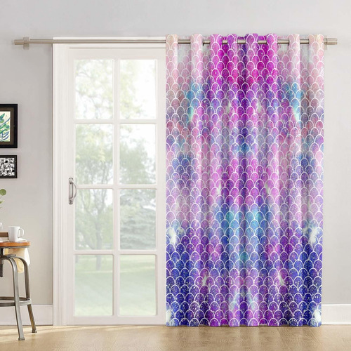 Blackout Curtains Ombre Beauty Mermaid Fish Scale Livin...