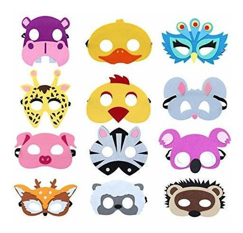 12 Pcs Felt Animal Mask For Kids Jungle Theme Party Supplies