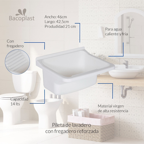 Bacha Pileta Lavar Lavadero Plastica Fregadero 14lts 5 Unid