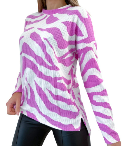 Sweater Cuello Redondo Mujer De Lanilla Brush Premium Amplio