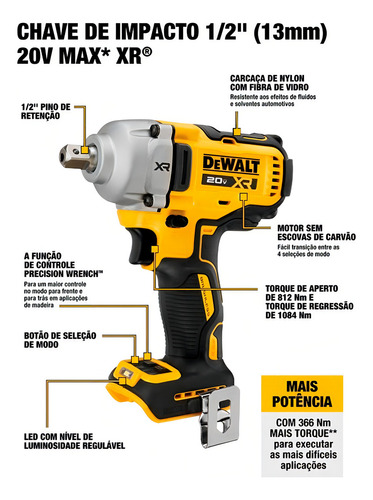 Chave De Impacto 1/2 Dewalt Dcf892 + Bat 4ah + Carregador