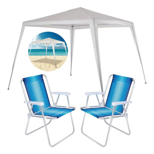 Kit Praia Tenda Gazebo Ráfia 3 M X 2,40 M + 2 Cadeiras