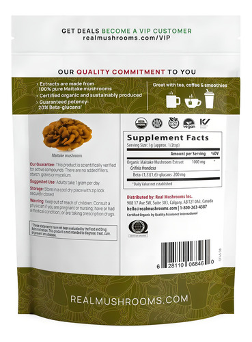 Real Mushrooms Maitake Polvo De Hongo Sist Inmunológico 45mg Sabor Sin Sabor