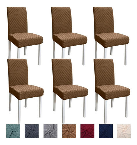 6 Fundas Elástica Silla Comedor Color Sólido Patrón Diamante