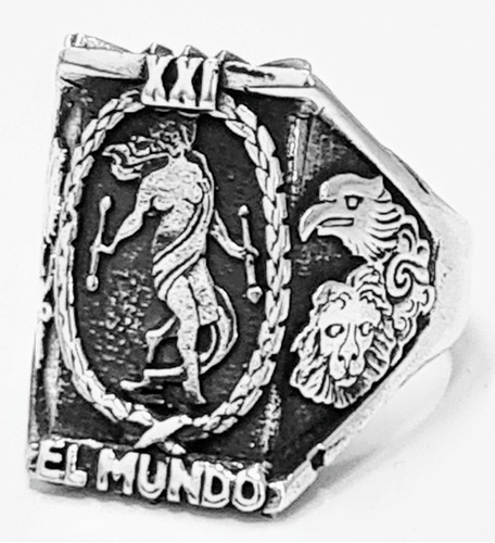 Anillo Carta Tarot El Mundo Plata 2 X 1,5 Cm 13 Gr Art 1385