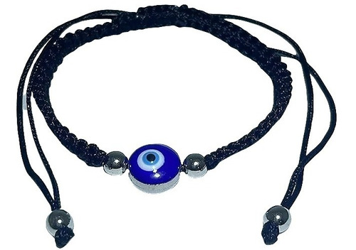 Pulsera Tejida Negra Ojo Turco Protección Mal De Ojo Paz