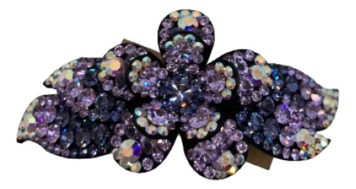 Broche Para Cabello Coreano Flor Diamantes Violeta Moda