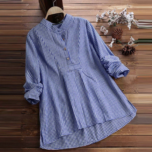 Camisa A Cuadros Con Botones Holgados De Manga Larga C Para