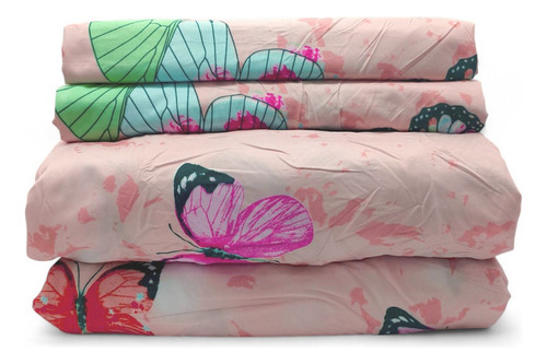 Juego De Sabanas Para Cama Matrimonial Rosa Mariposa Floreado
