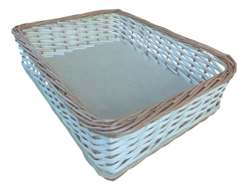 Canasto De Mimbre Panera De 25x35x13cm De Alto Blanco Con Bordes Marrones Lisa