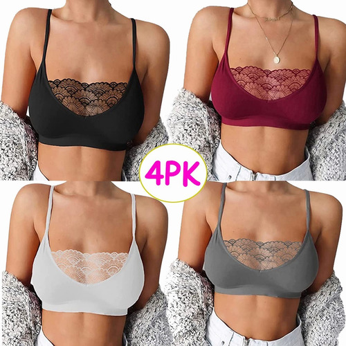 Pack 4 Sostén Sujetador Bralette Top De Encaje Lencería