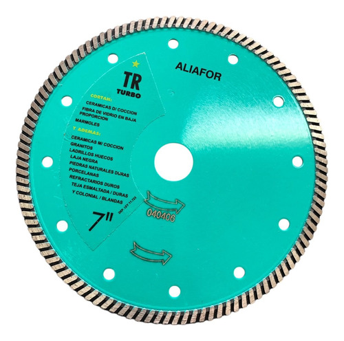 Disco Diamantado Corte En Seco Aliafor De 180mm 7 Pulgadas Verde Claro