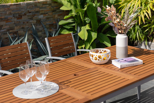 Comedor Extensible De Jardin Barcelona De Madera 8 Sillas Estructura Gris