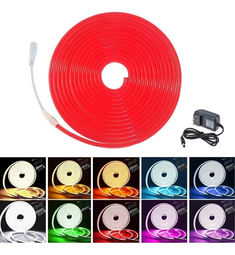 Tira Led Neón Flex Unicolor Decorativa 5 Metros C/eliminador Color de la luz Rojo