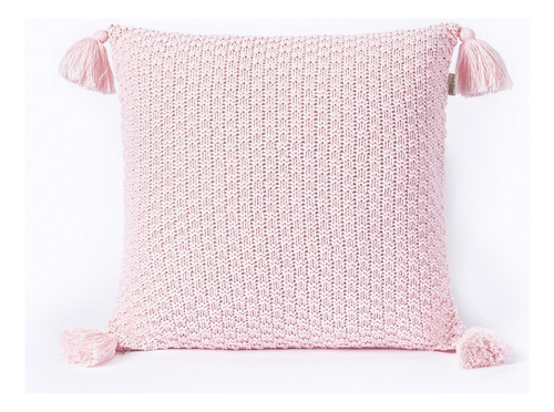 Capa De Almofada Pompom C/zíper 40x40cm Tricot Rosa Claro