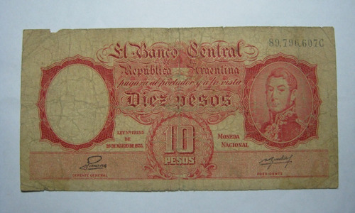 Argentina 10 $ M/nacional Serie C San Martin   Bottero 1946