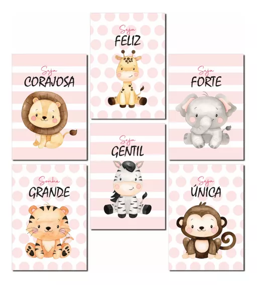 Quadrinhos Decorativos Quarto Do Bebê Safari Baby Rosa Kids