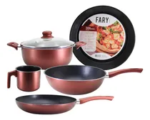 Comprar Batería Cocina Olla Cacerola Wok Pizzera Jarrito Sarten Aluminio Antiadherente Premium Bordo