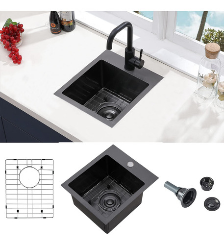 Bacha De Cocina Chica Gunmetal Negra Rectangular De 33x38cm