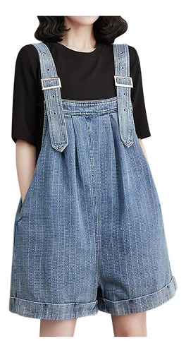 Mono Corto De Mezclilla Con Doble Bolsillo Para Mujer, Talla