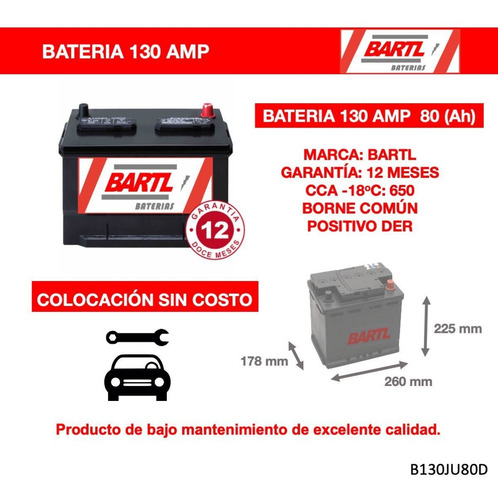 Baterias Autos Bartl 130 Amp D Garantía 12 Meses