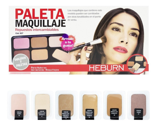 Set Heburn 927 Maquillaje Profesional 4 Compactos 2 Rubores