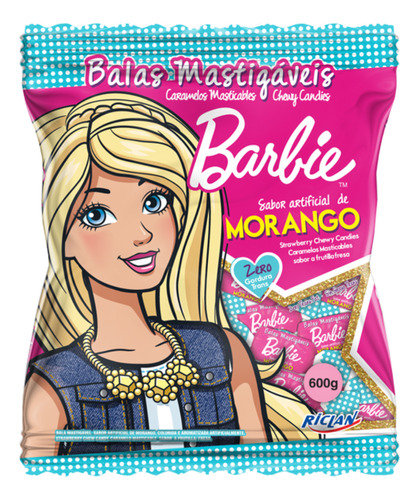 Bala Mastigável Barbie Morango Riclan - 1 Pacote