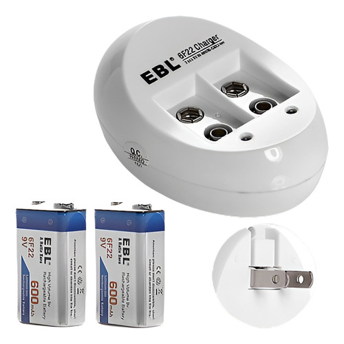 Ebl 2 Pack  9v 600mah Li-ion Bateri? Le Cargador De Pilas +