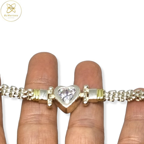 Imagen 3 de 5 de Pulsera Plata Y Oro Corazon Con Cubic