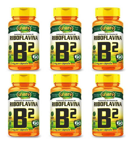 6 Vitamina B2 - Riboflavina 60 Cáps 500mg - Unilife Vitamins