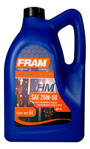 Aceite Mineral Fram 25w50 Api Sl Garrafa 5l