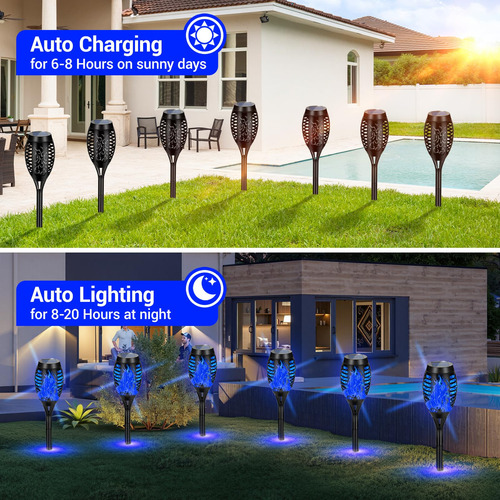 Luces Solares Exteriores Antorchas 10 Unidades Azul Decoraci Azul