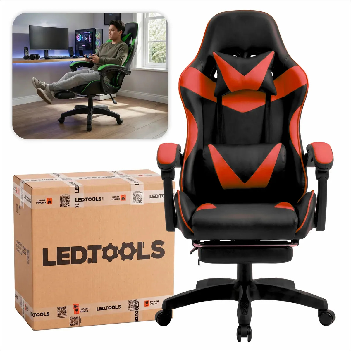 Cadeira Gamer Premium Escritório Confortável Giratória 360º Reclinável Setup Jogos Cor Vermelho Sweet Studio