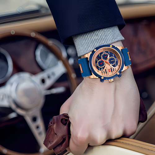 Mini Focus Chronograph Sports Relojes De Cuarzo Para Hombre Color Del Fondo Rose Blue