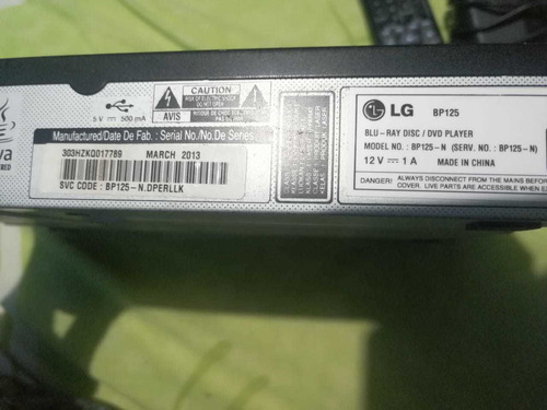 Reproductor Blu Ray LG Modelo Bp125 Dvd Usb Hdmi (Usado)