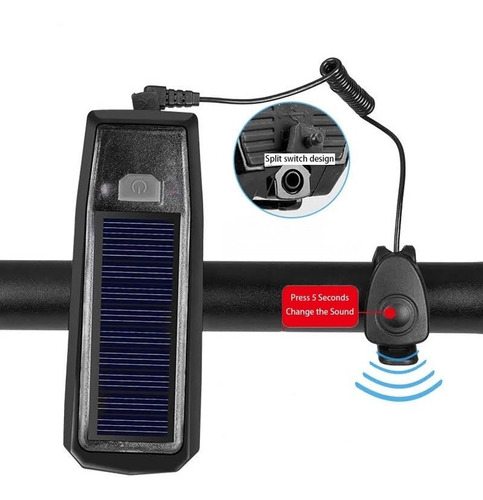 Luz Linterna Timbre Bicicleta Scooter 120 Db C/ Panel Solar